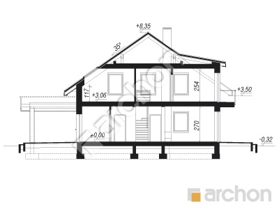 Проєкт будинку ARCHON+ Будинок в зірочнику (Б) вер. 2 Розріз будинку