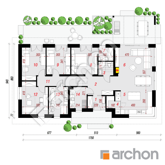 Проект дома ARCHON+ Дом в базилике 5 План першого поверху