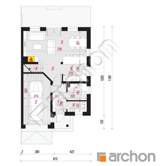 Проект дома ARCHON+ Дом в клематисах 17 (Б) вер. 2 План першого поверху