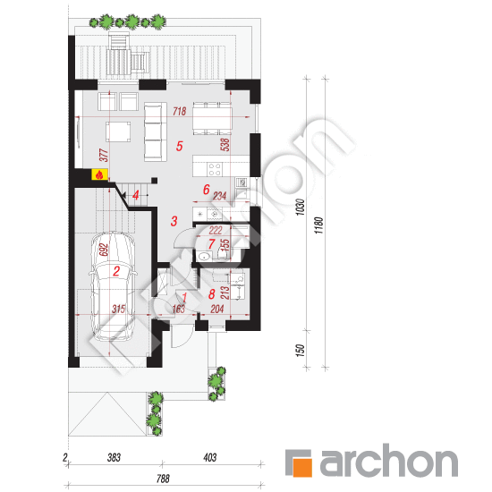 Проект будинку ARCHON+ Будинок в нарцисах 2 (БТ) План першого поверху