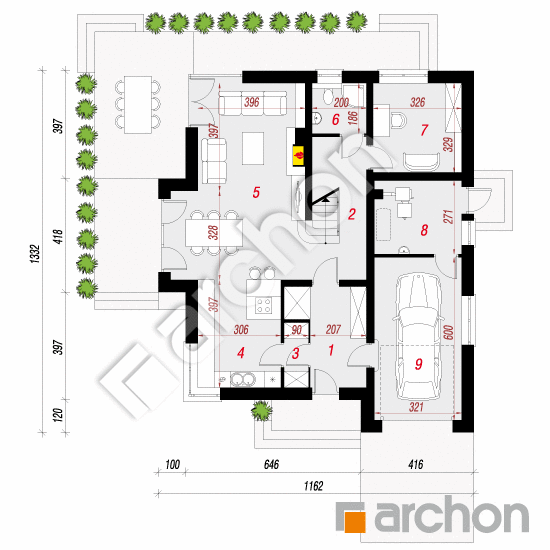 Проект будинку ARCHON+ Будинок в тим'яні 5 (Т) План першого поверху