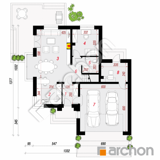 Проект дома ARCHON+ Дом в рукколе (Г2H) План першого поверху