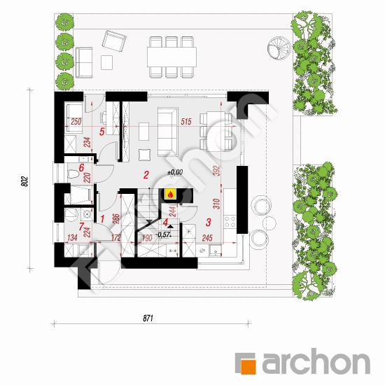 Проект будинку ARCHON+ Будинок в малинівці 24 План першого поверху
