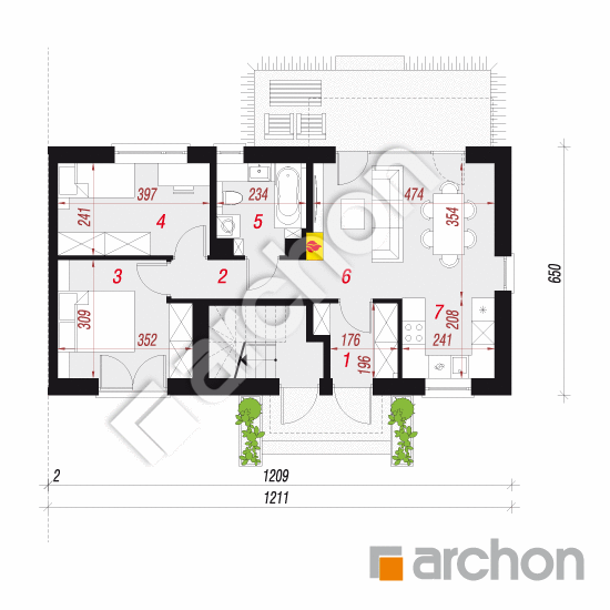 Проект дома ARCHON+ Дом в иберисах (Р2Б) вер.3 План першого поверху
