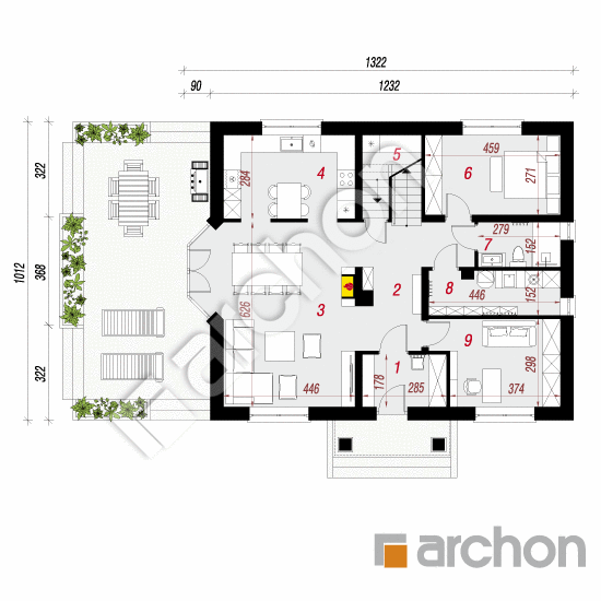 Проект будинку ARCHON+ Будинок в ехінацеях 3 вер.2 План першого поверху
