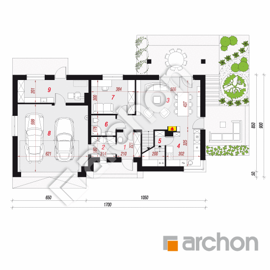 Проект дома ARCHON+ Дом в малиновках (Г2А) План першого поверху