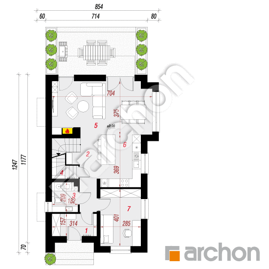 Проект будинку ARCHON+ Будинок в дельфініумі 4 вер. 2 План першого поверху