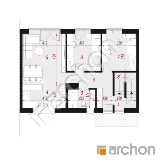 Проєкт будинку ARCHON+ Будинок в халезіях 6 (Р2С) вер.2 План першого поверху