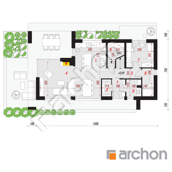 Проект будинку ARCHON+ Будинок у золототисячнику 2 План першого поверху