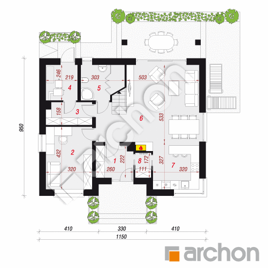 Проект будинку ARCHON+ Будинок в яблонках 14 План першого поверху