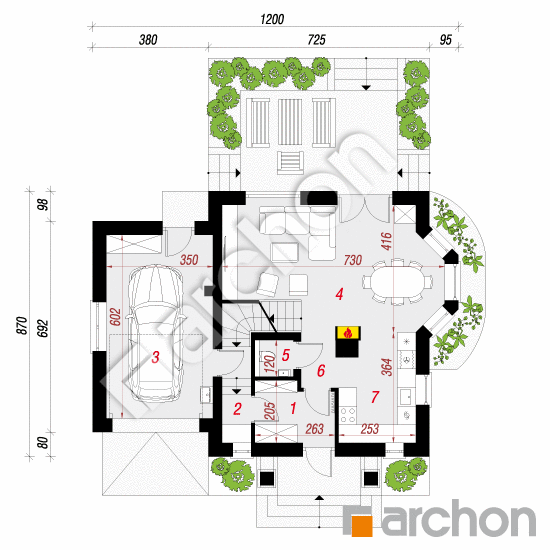 Проект дома ARCHON+ Дом в винограде 2 (П) План першого поверху