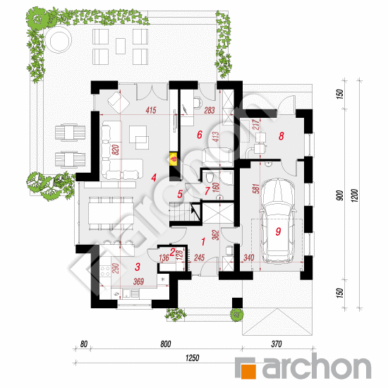 Проект дома ARCHON+ Дом в алоизиях 3 План першого поверху