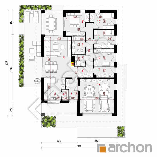 Проект дома ARCHON+ Дом в ренклодах 16 (Г2) План першого поверху