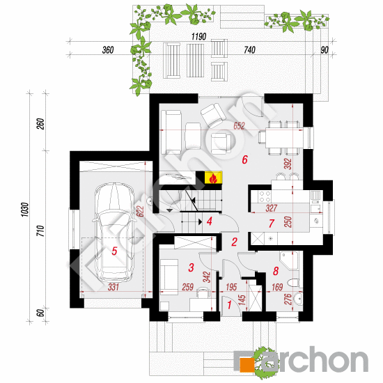 Проект дома ARCHON+ Дом под каштаном 3 (ПН) План першого поверху