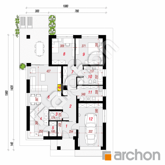Проект дома ARCHON+ Дом в ренклодах 3 План першого поверху