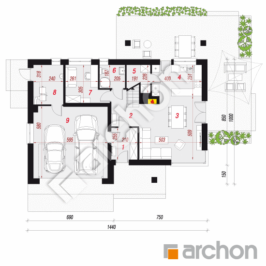 Проект дома ARCHON+ Дом в яблонках 15 (Г2) План першого поверху