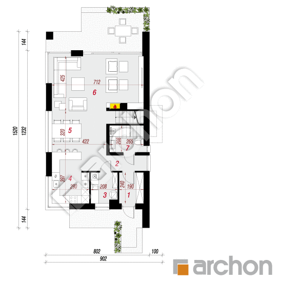 Проект будинку ARCHON+ Будинок в морінгах вер.2 План першого поверху