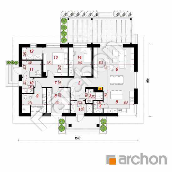 Проект будинку ARCHON+ Будинок в лещиновнику 7 План першого поверху