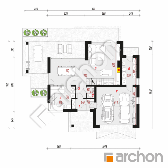 Проект дома ARCHON+ Вилла Миранда (Г2) План першого поверху
