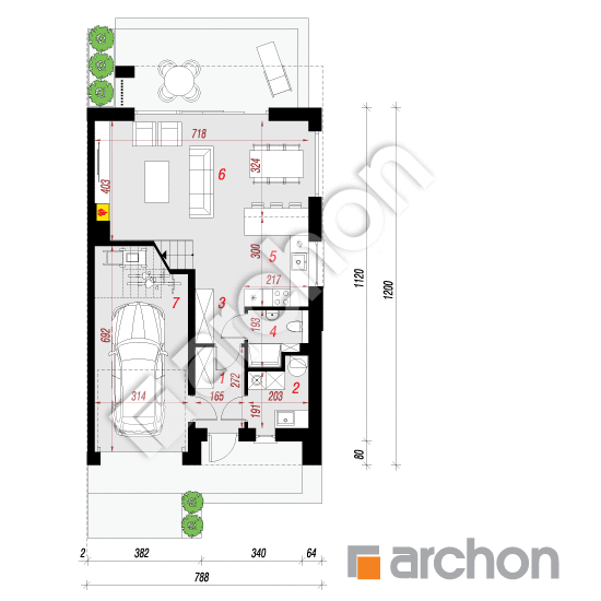 Проект дома ARCHON+ Дом в клематисах 33 (ГБ) План першого поверху