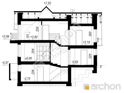 Проект дома ARCHON+ Дом в антоновке (ГПТ) Розріз будинку