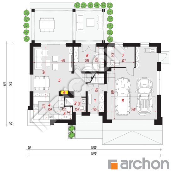 Проект дома ARCHON+ Дом в гвоздиках (Г2) План першого поверху