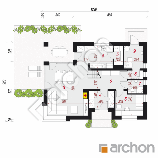 Проект дома ARCHON+ Дом в изопируме 2 План першого поверху