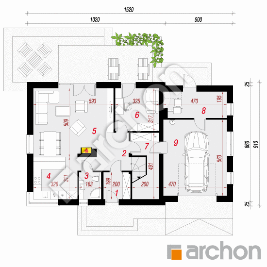 Проект будинку ARCHON+ Будинок в ясенніках 2 (Т) План першого поверху