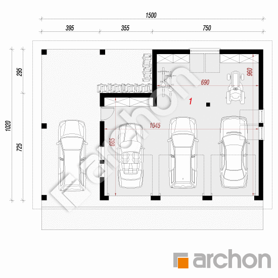 Проект будинку ARCHON+ Г23 - Тримісний гараж План першого поверху