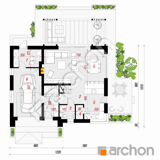 Проект дома ARCHON+ Дом в аурорах 7 (А) План першого поверху