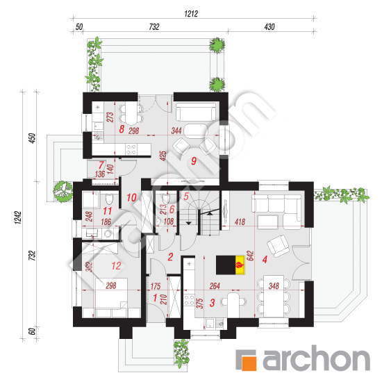 Проект дома ARCHON+ Дом в мнишках 2 (П) План першого поверху