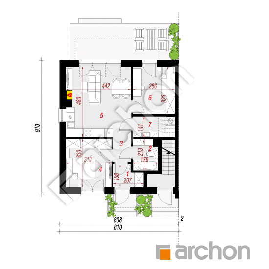 Проект дома ARCHON+ Дом в облепихе (Р2Б) вер.3 План першого поверху
