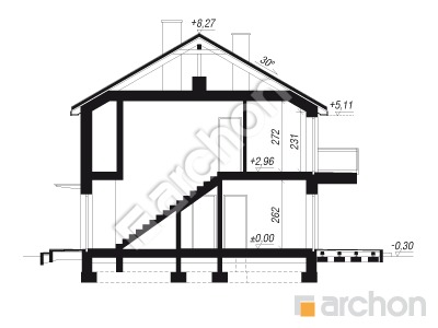 Проєкт будинку ARCHON+ Будинок в обліписі (Р2Б) вер.3 Розріз будинку