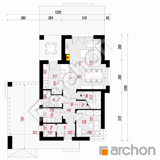 Проект дома ARCHON+ Дом в плантагинесах План першого поверху