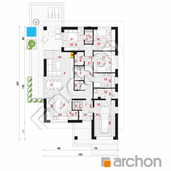 Проект будинку ARCHON+ Будинок в хакетіях 14 (ГЕ) План першого поверху