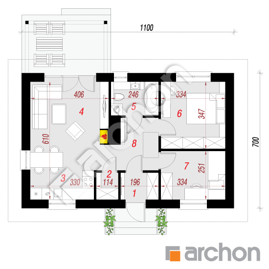 Проект дома ARCHON+ Дом в коручках 2 План першого поверху