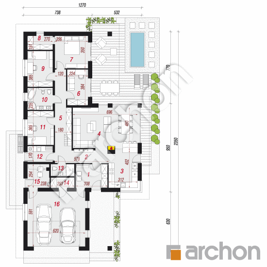 Проект дома ARCHON+ Дом в араукариях (Г2) План першого поверху