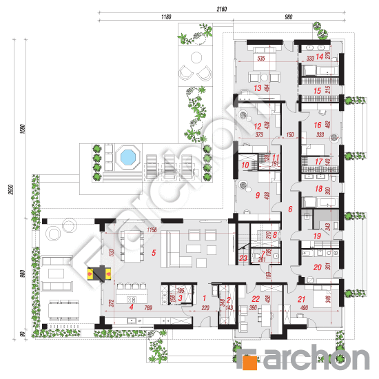 Проект дома ARCHON+ Дом в герберах 2 (Е) План першого поверху