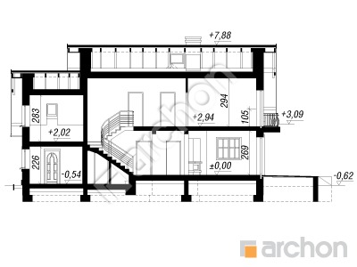 Проект дома ARCHON+ Дом в вербене 7 вер.2 Розріз будинку