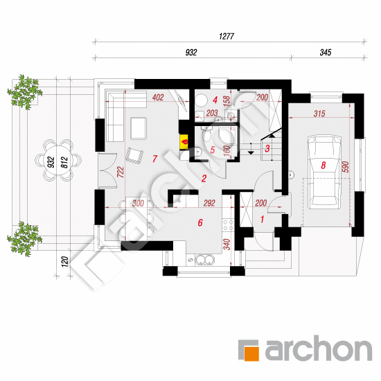 Проект дома ARCHON+ Дом в ананасах (H) вер.2 План першого поверху