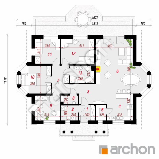 Проект дома ARCHON+ Дом под красной рябиной 6 вер. 2 План першого поверху