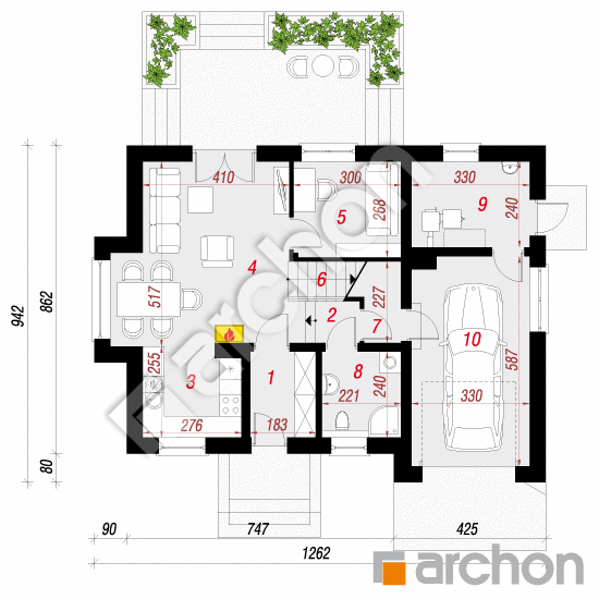 Проект будинку ARCHON+ Будинок в рододендронах 15 (НТ) План першого поверху