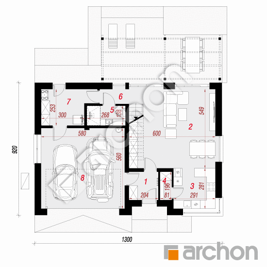 Проект будинку ARCHON+ Будинок в аммобіумі (Г2Е) ВДЕ План першого поверху