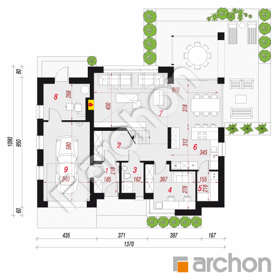 Проект дома ARCHON+ Дом в золотоне План першого поверху
