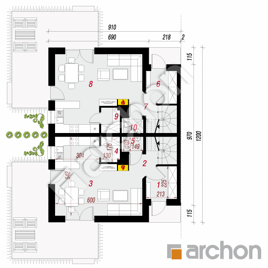 Проект дома ARCHON+ Дом в вороньем глазу (Р2Б) вер.2 План першого поверху