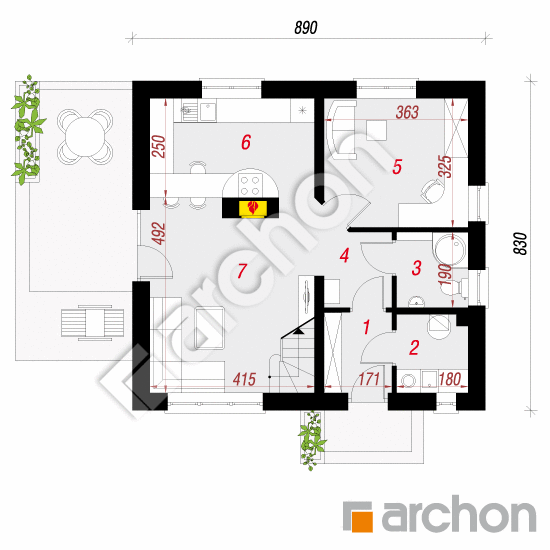 Проект будинку ARCHON+ Будинок в суниці 5 (Т) План першого поверху