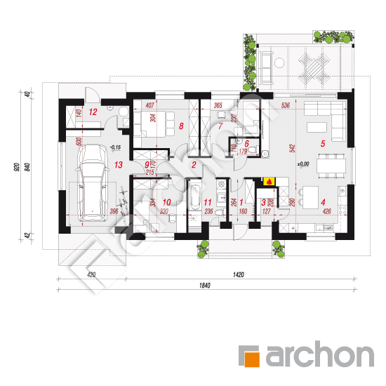 Проект дома ARCHON+ Дом в овсянницах 6 (Г) План першого поверху