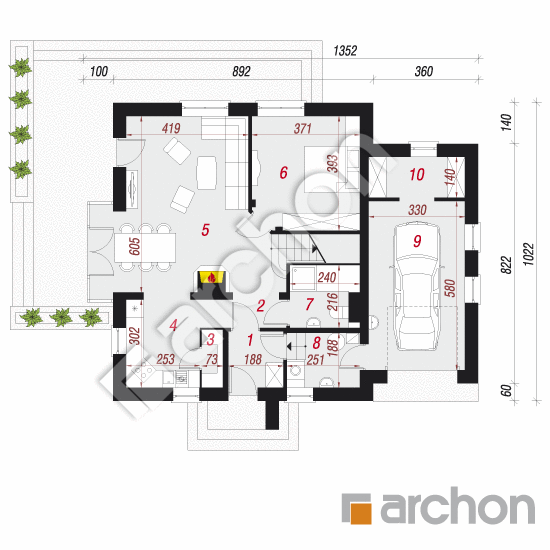 Проект будинку ARCHON+ Будинок в рододендронах 5 (H) вер.2 План першого поверху