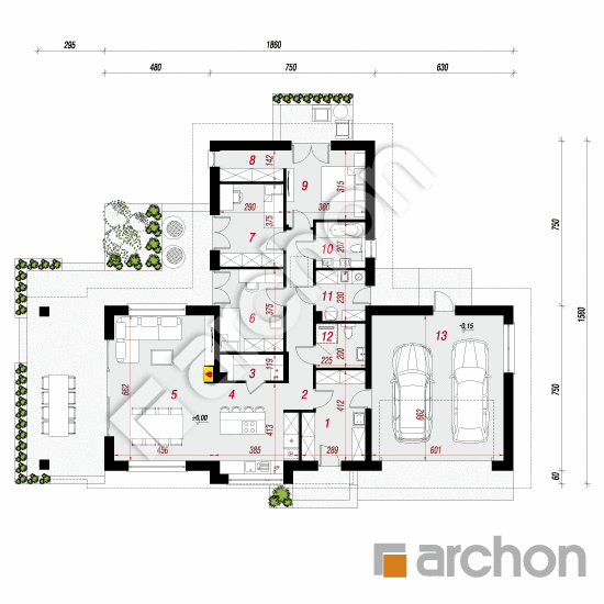 Проект будинку ARCHON+ Будинок в галах 7 (Г2) План першого поверху
