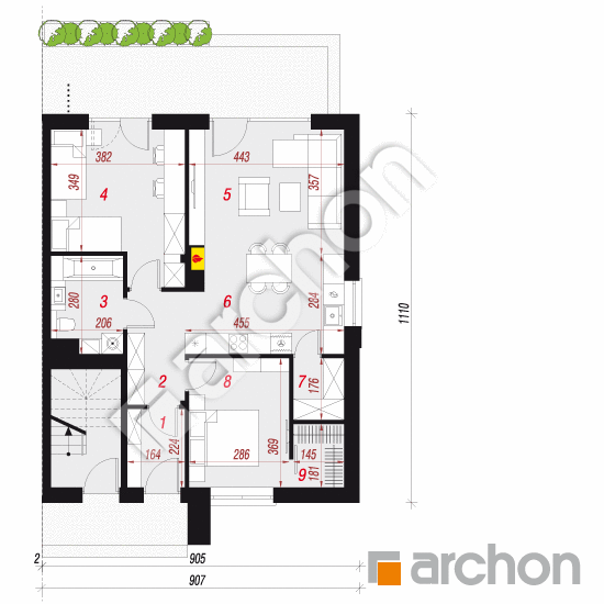 Проект дома ARCHON+  Дом в фиалках 11 (Р2Б) вер.2 План першого поверху